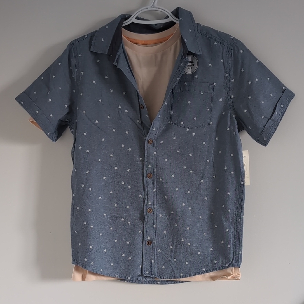 George Blue Short-Sleeve Button-Up with Layering T And Shorts Set